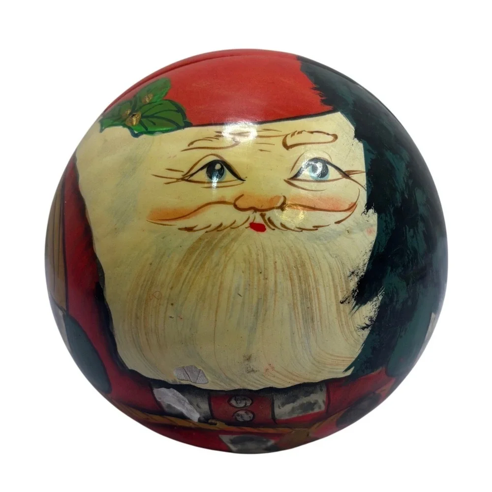Vintage Santa Claus Wooden Nesting Spheres With 3 Christmas Matryoshka Dolls